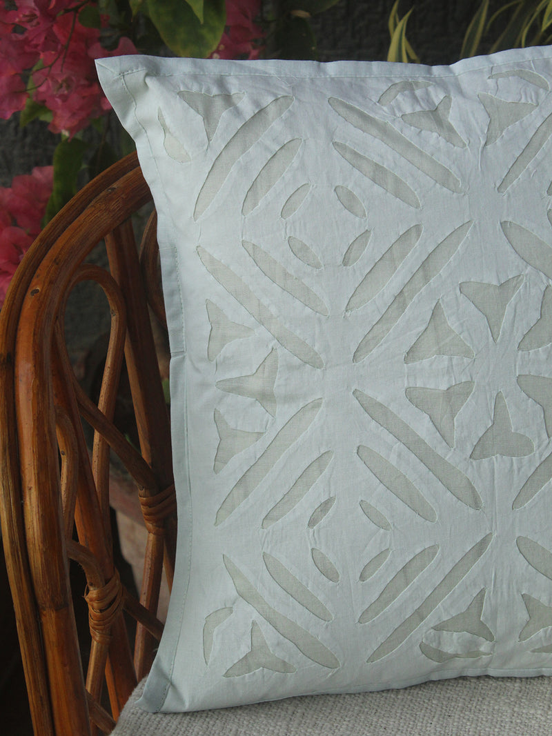 Pastel Blue Applique Cotton Cushion Cover (16 IN X 16 IN)
