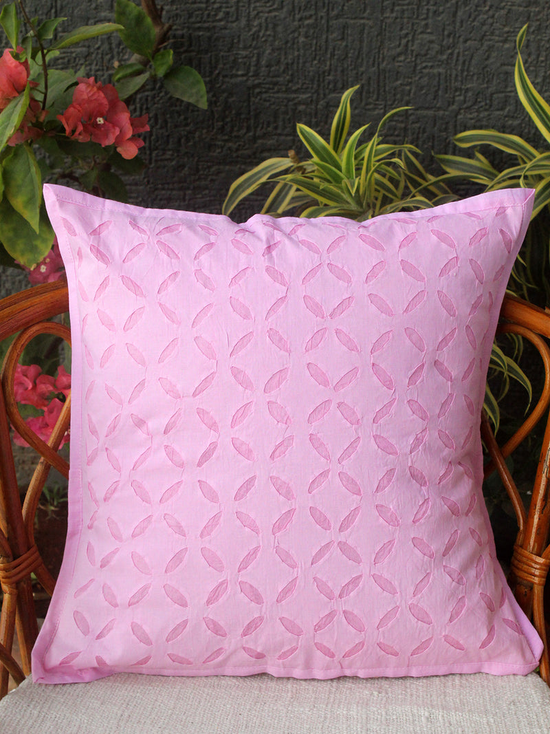Pink Applique Cotton Cushion Cover (16 IN X 16 IN)