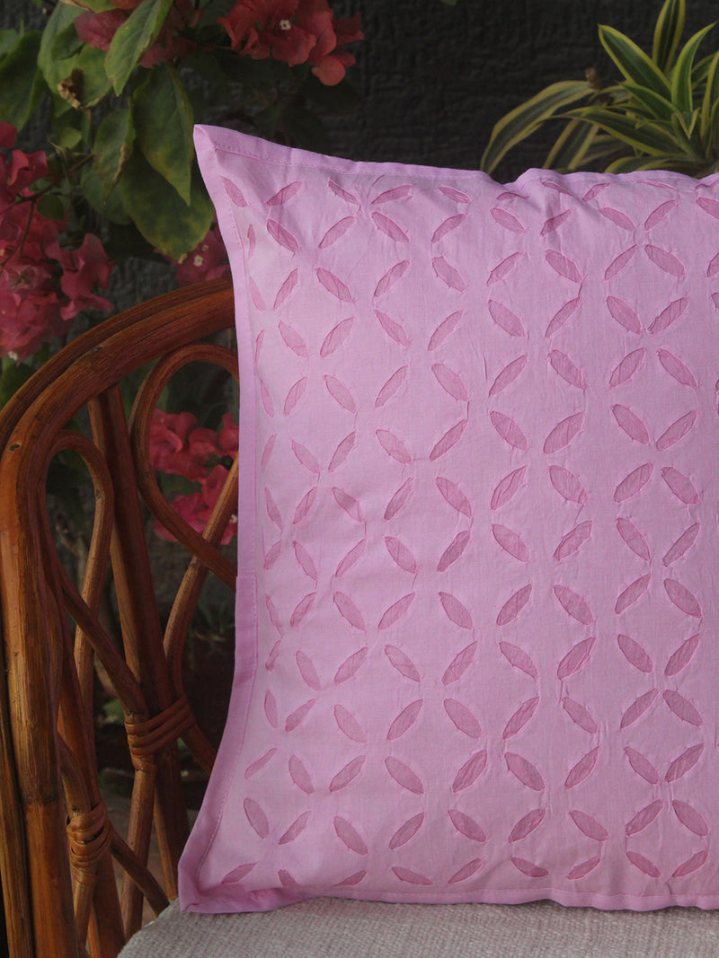 Pink Applique Cotton Cushion Cover (16 IN X 16 IN)