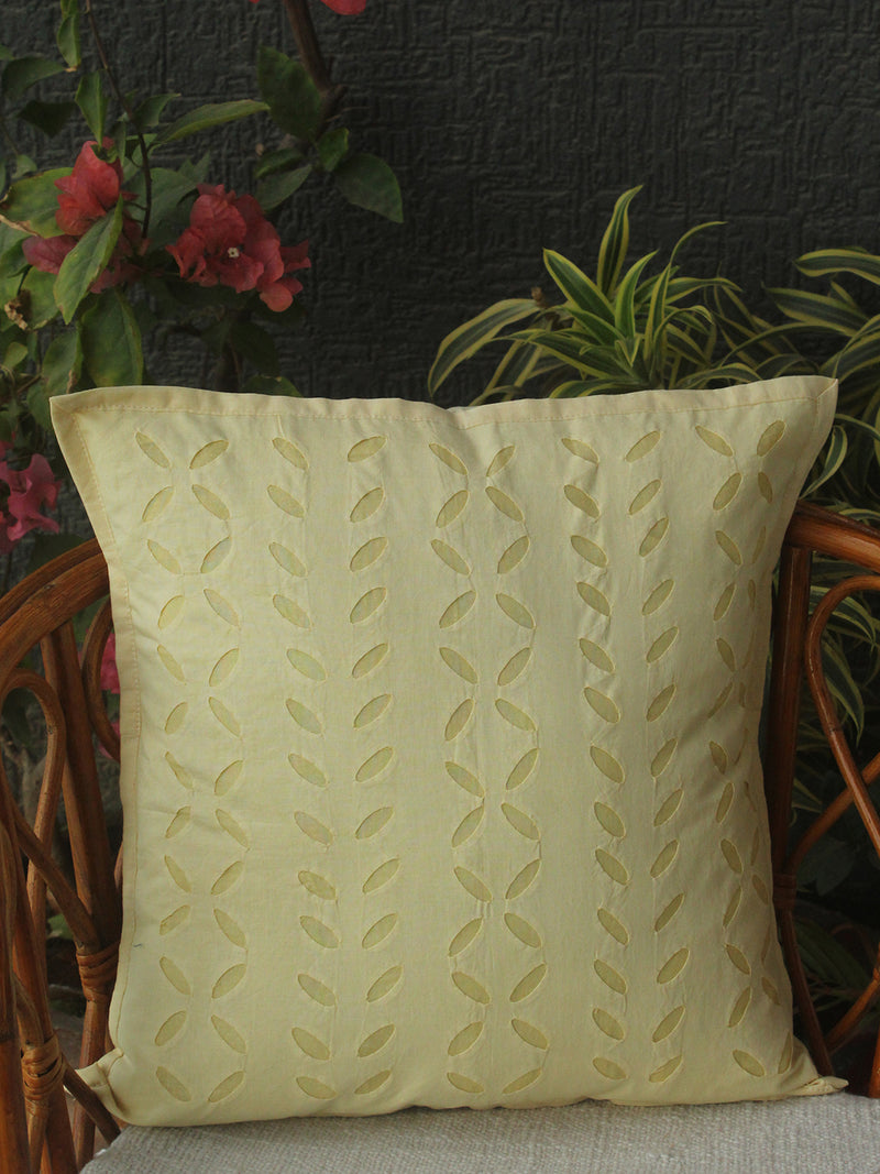 Yellow Applique Cotton Cushion Cover (16 IN X 16 IN)