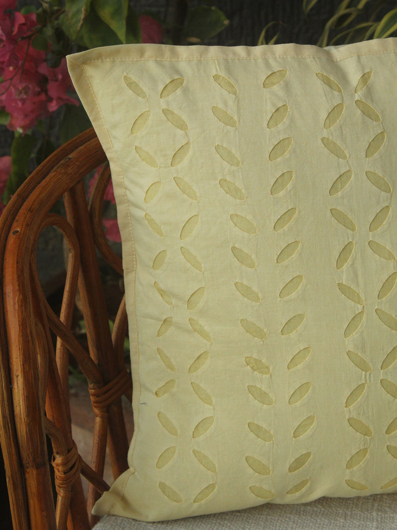 Yellow Applique Cotton Cushion Cover (16 IN X 16 IN)