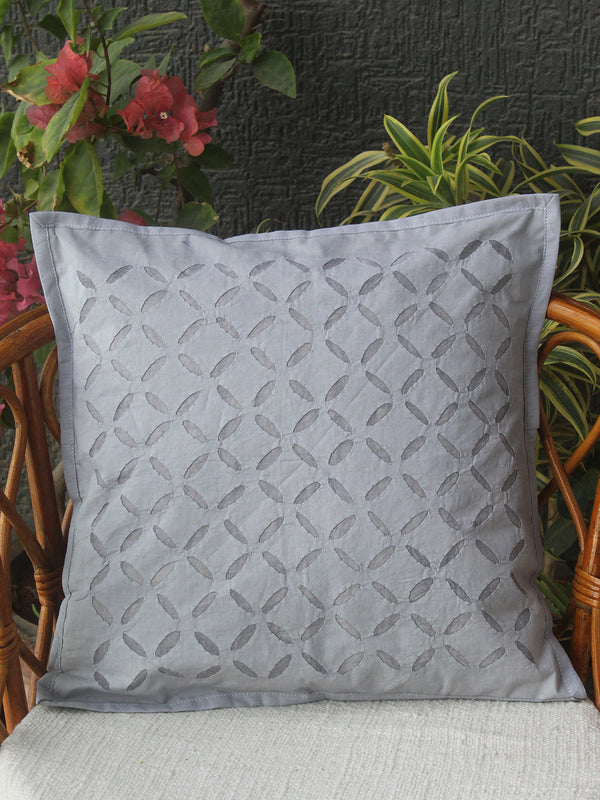 Grey Applique Cotton Cushion Cover (16 IN X 16 IN)