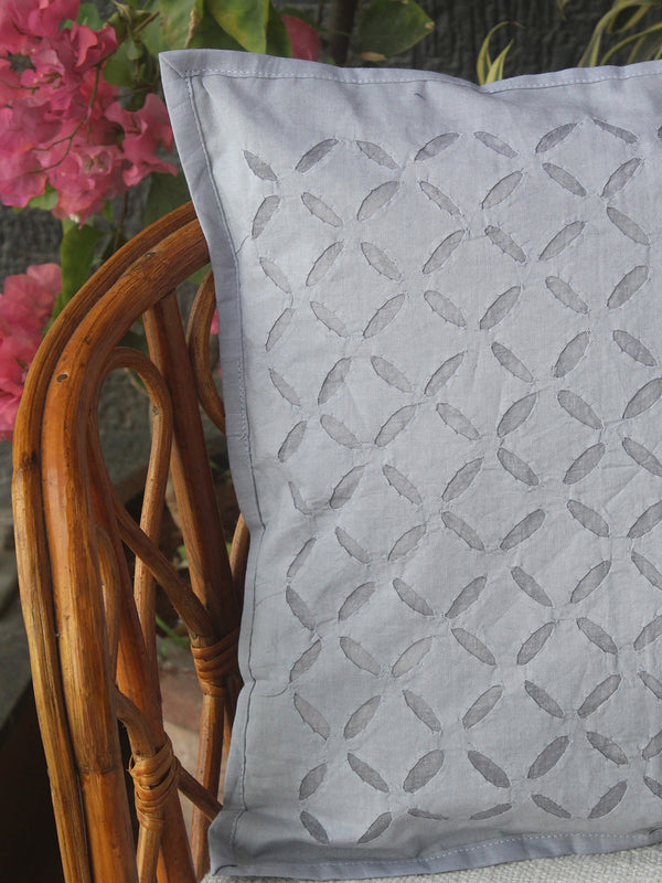 Grey Applique Cotton Cushion Cover (16 IN X 16 IN)