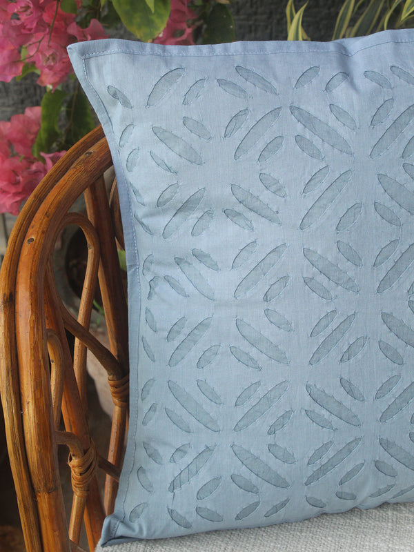 Blue Applique Cotton Cushion Cover (16 IN X 16 IN)