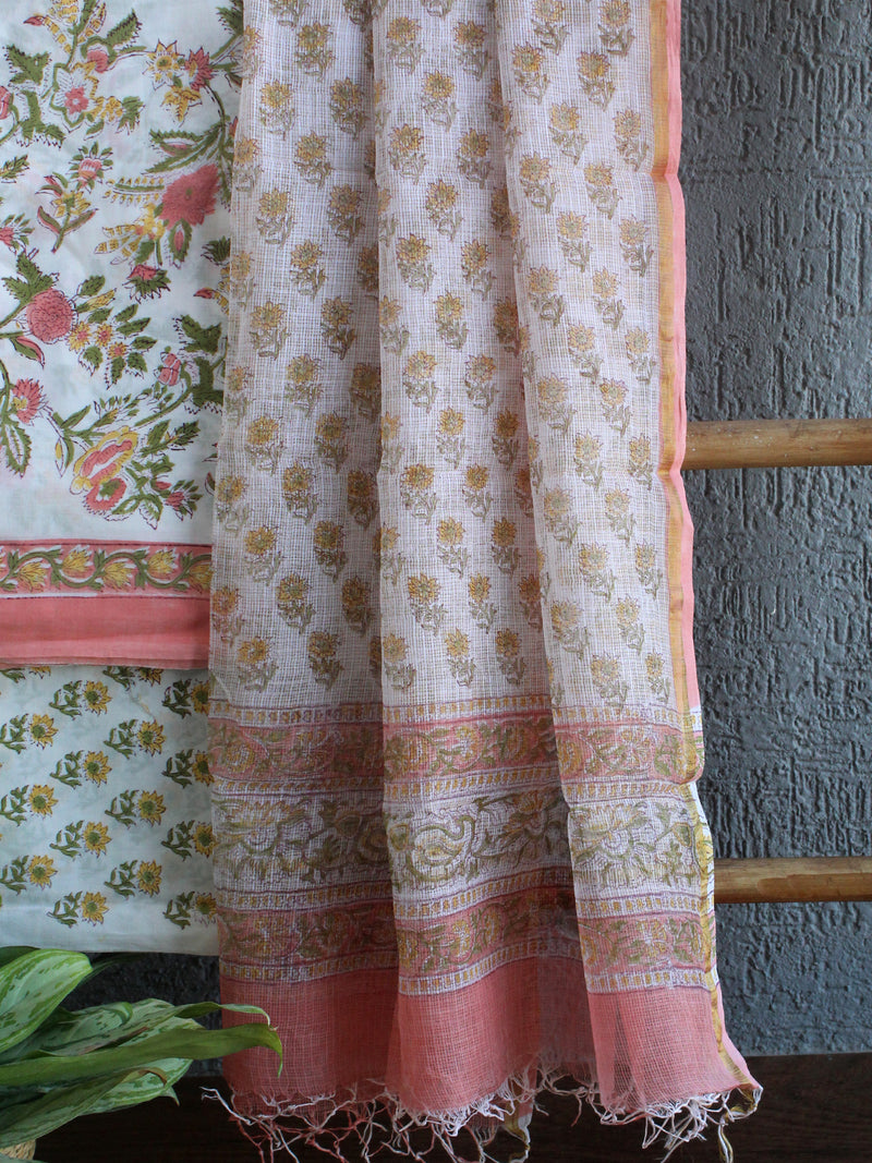 Hand Block Printed Dress Material With Kota Doria Dupatta