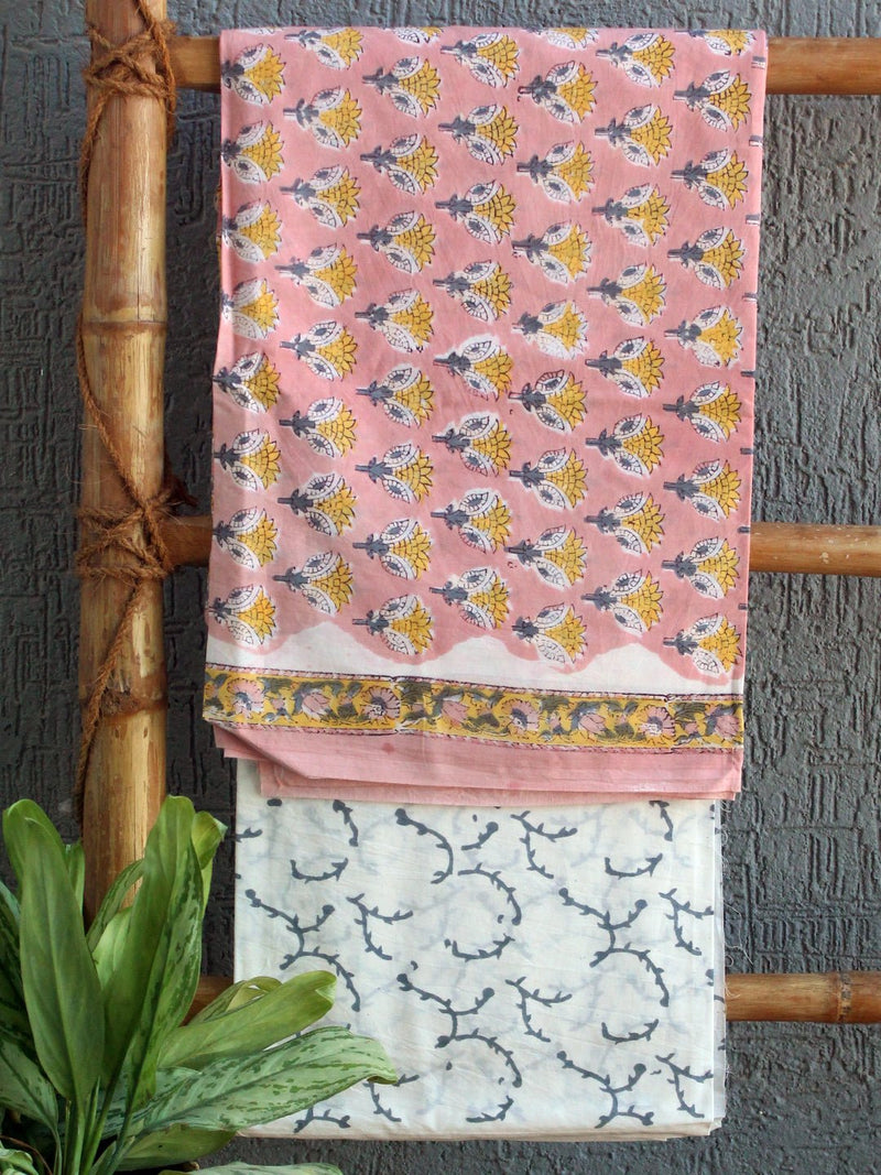 block print dress material with chiffon dupatta Shop Traditional Cotton Suit With Chiffon Dupatta Online