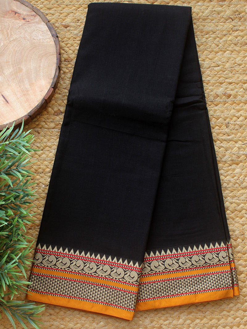 Black Dharwad Cotton Dress Material With Woven Borders