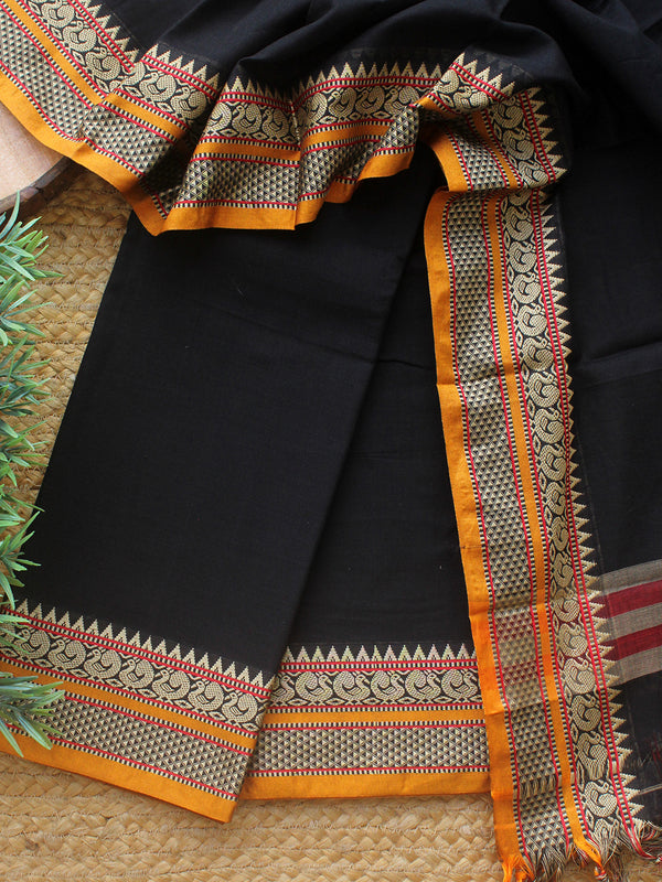 Black Dharwad Cotton Dress Material With Woven Borders