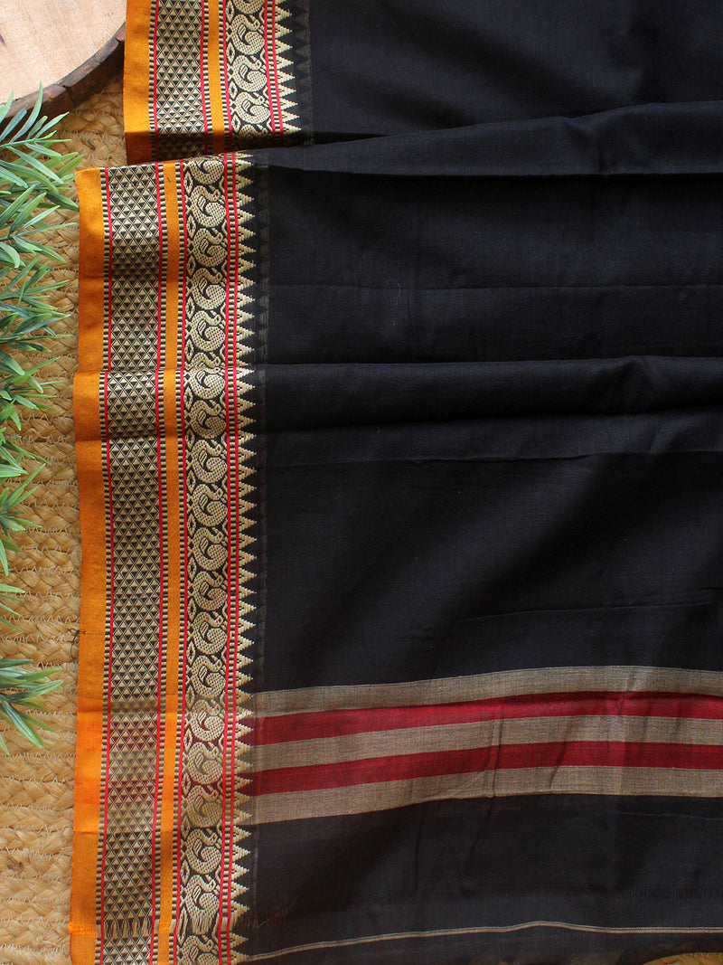 Black Dharwad Cotton Dress Material With Woven Borders