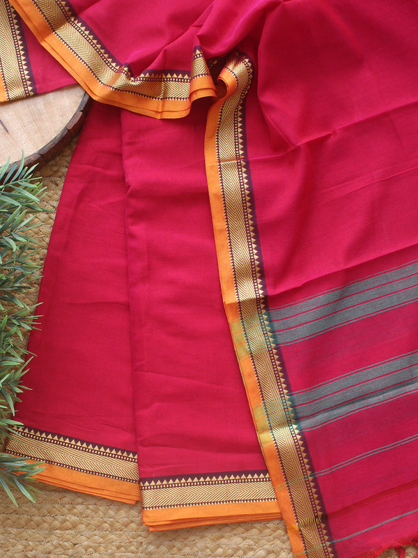 Pink Dharwad Cotton Dress Material With Woven Borders