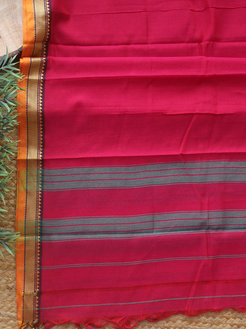 Pink Dharwad Cotton Dress Material With Woven Borders
