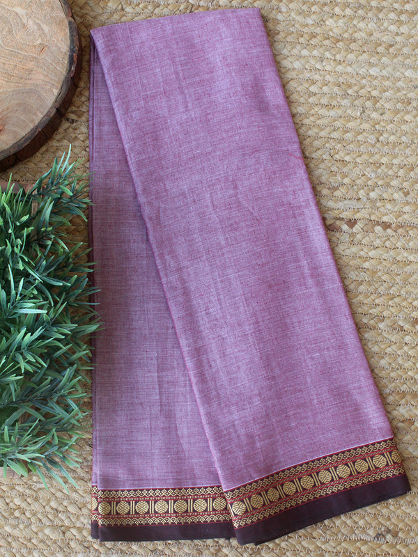 Purple and White Dharwad Cotton Dress Material With Woven Borders