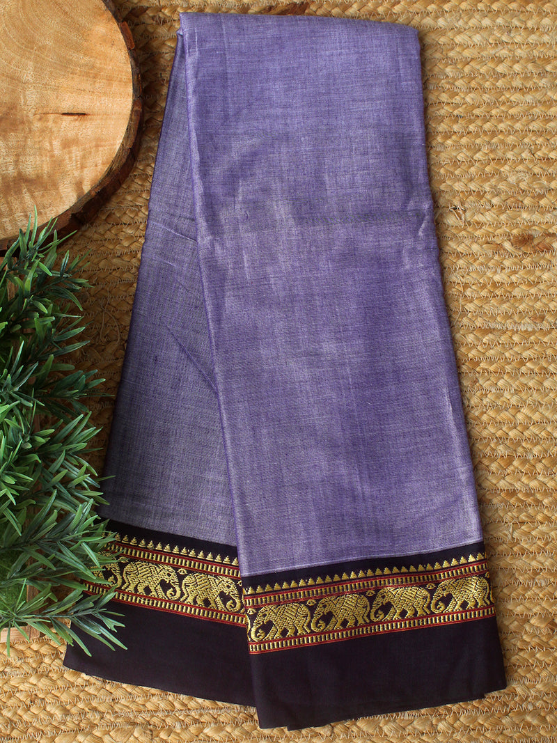 Violet Dharwad Cotton Dress Material With Elephant Borders