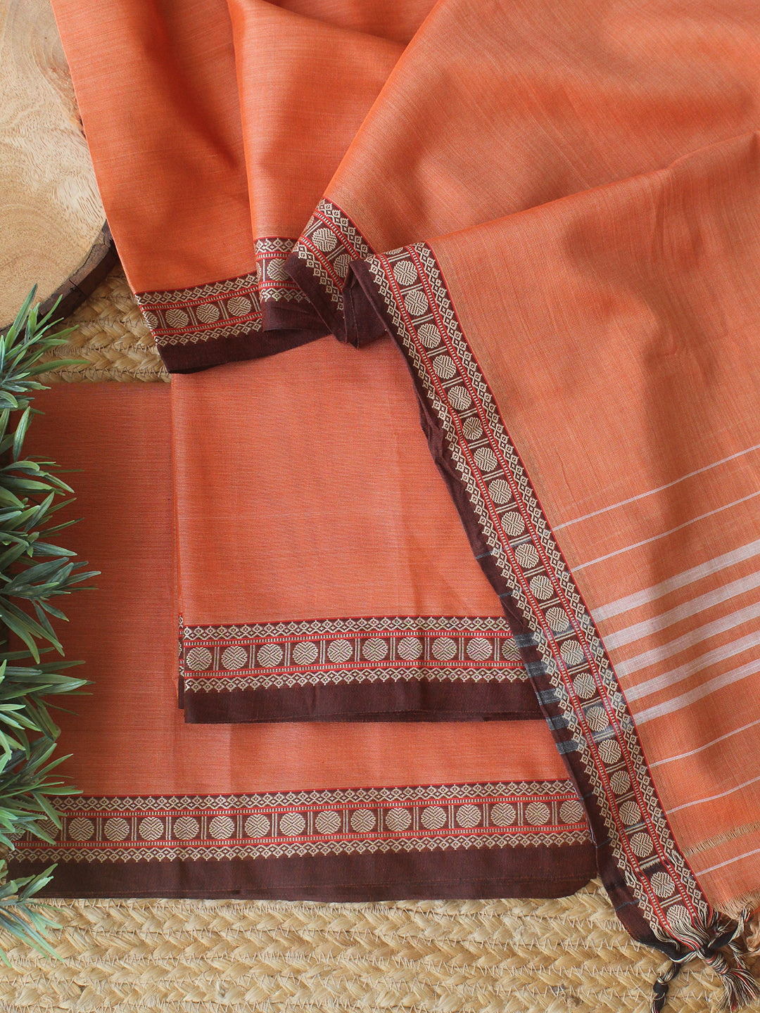 Darwan Color Peach Dharwad Cotton Dress Material With Woven Border – Weaves of Tradition