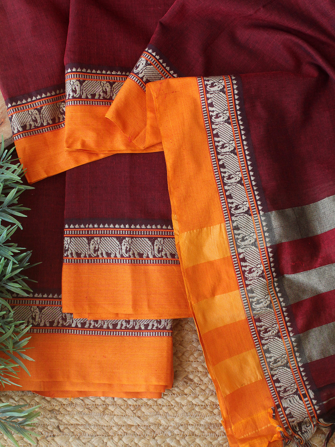 Darwan Color Maroon Dharwad Cotton Dress Material With Elephant Border – Weaves of ...