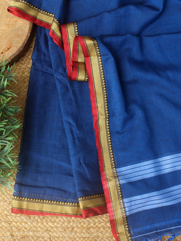 Blue Dharwad Cotton Dress Material With Woven Borders