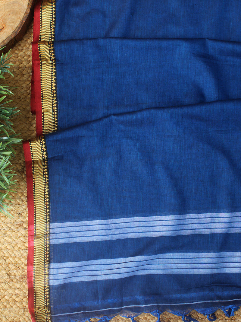 Blue Dharwad Cotton Dress Material With Woven Borders