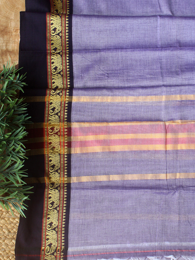 Violet Dharwad Cotton Dress Material With Elephant Borders