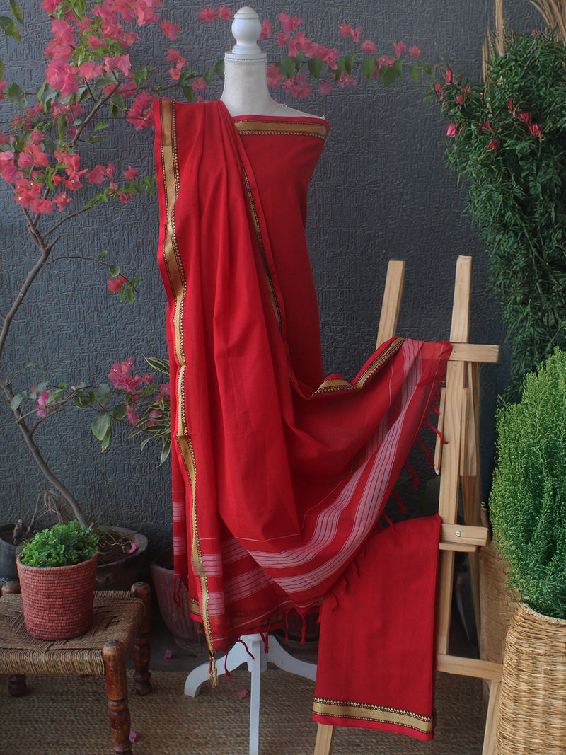 Red Dharwad Cotton Dress Material