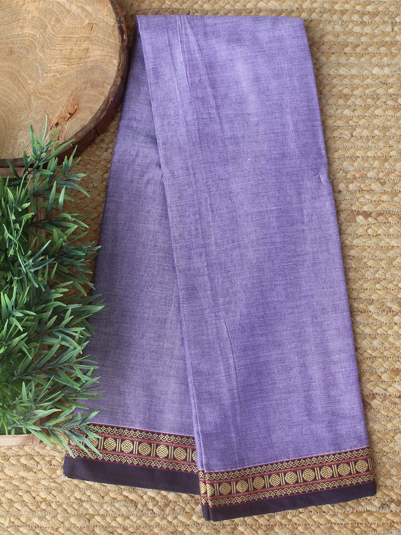 Violet Dharwad Cotton Dress Material With Woven Borders