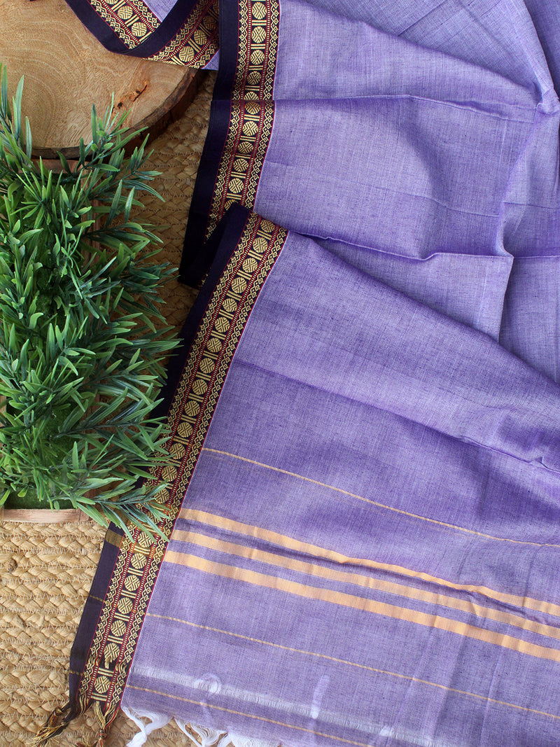Violet Dharwad Cotton Dress Material With Woven Borders