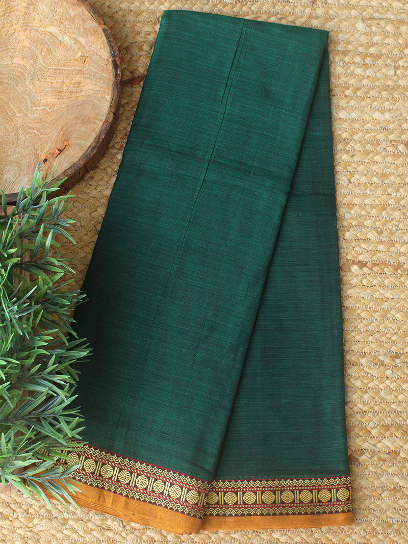 Green Dharwad Cotton Dress Material With Woven Borders