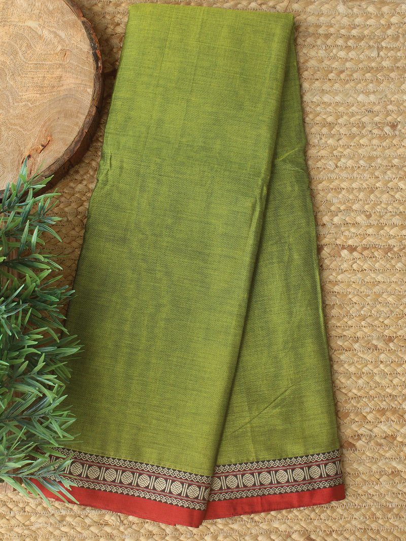 Green Dharwad Cotton Dress Material With Woven Borders