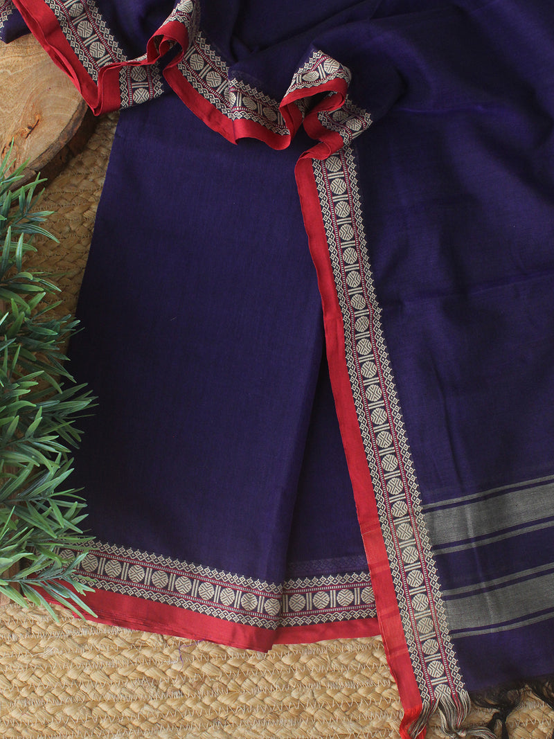 Purple Dharwad Cotton Dress Material With Woven Borders