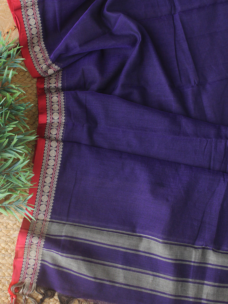 Purple Dharwad Cotton Dress Material With Woven Borders
