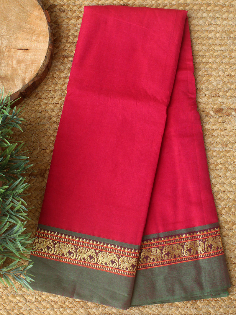 Pink Dharwad Cotton Dress Material With Elephant Borders