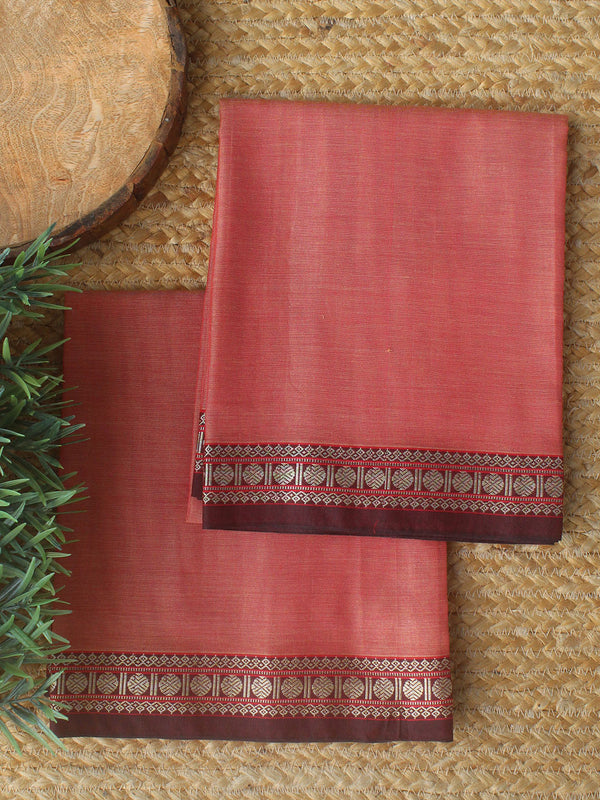 Red and Beige Dharwad Cotton Dress Material With Woven Border