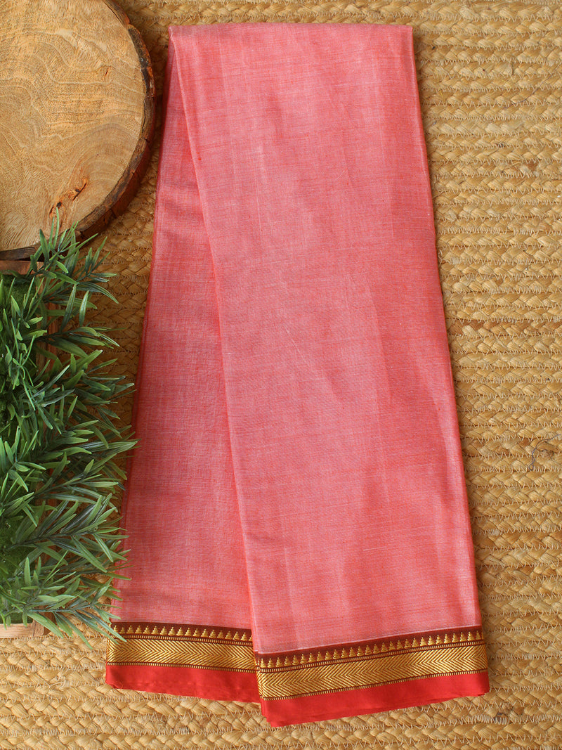 Red and White Dharwad Cotton Dress Material With Woven Borders