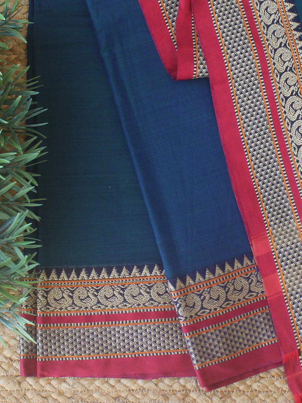 Blue Dharwad Cotton Dress Material With Woven Borders