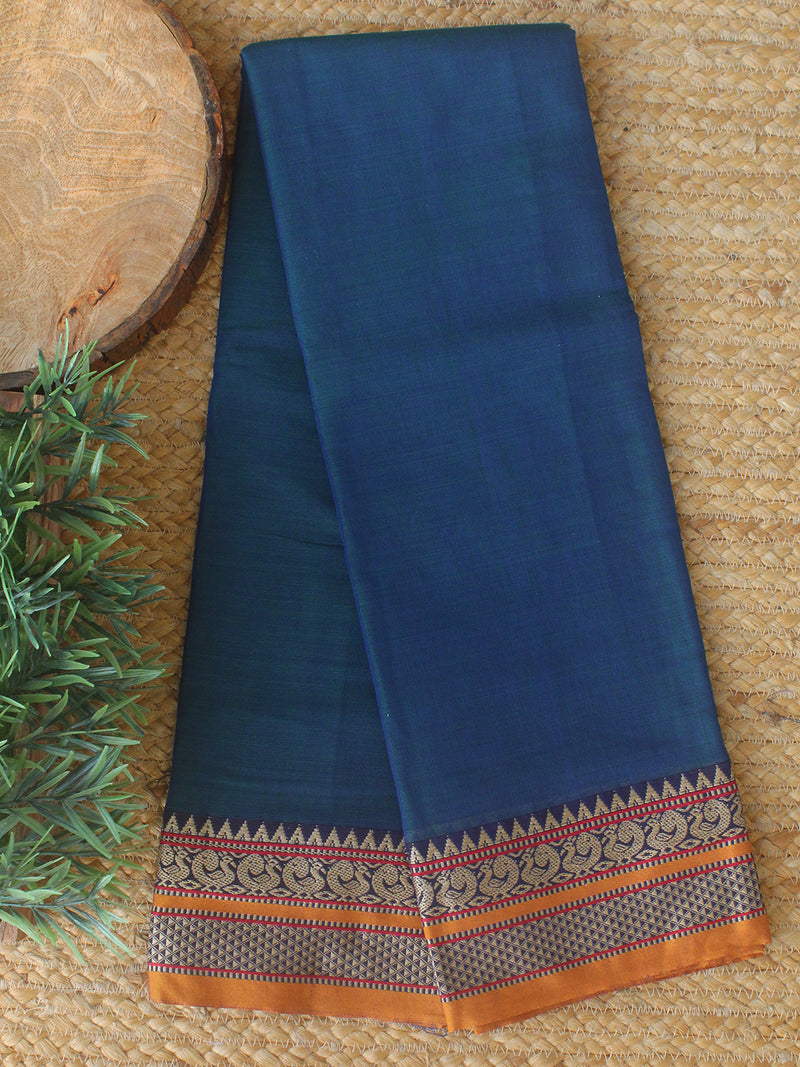 Blue Dharwad Cotton Dress Material With Woven Borders
