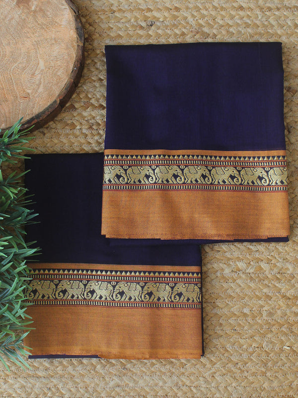 Purple Dharwad Cotton Dress Material With Elephant Borders