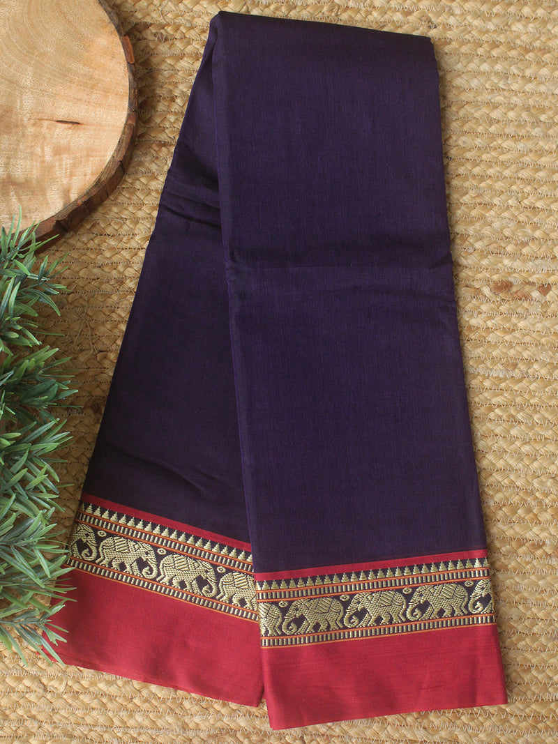 Purple Dharwad Cotton Dress Material With Elephant Borders