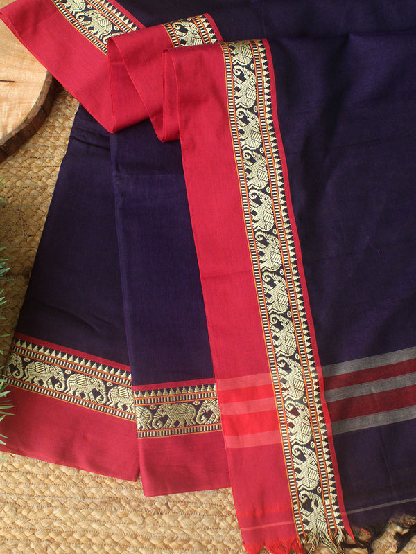 Purple Dharwad Cotton Dress Material With Elephant Borders