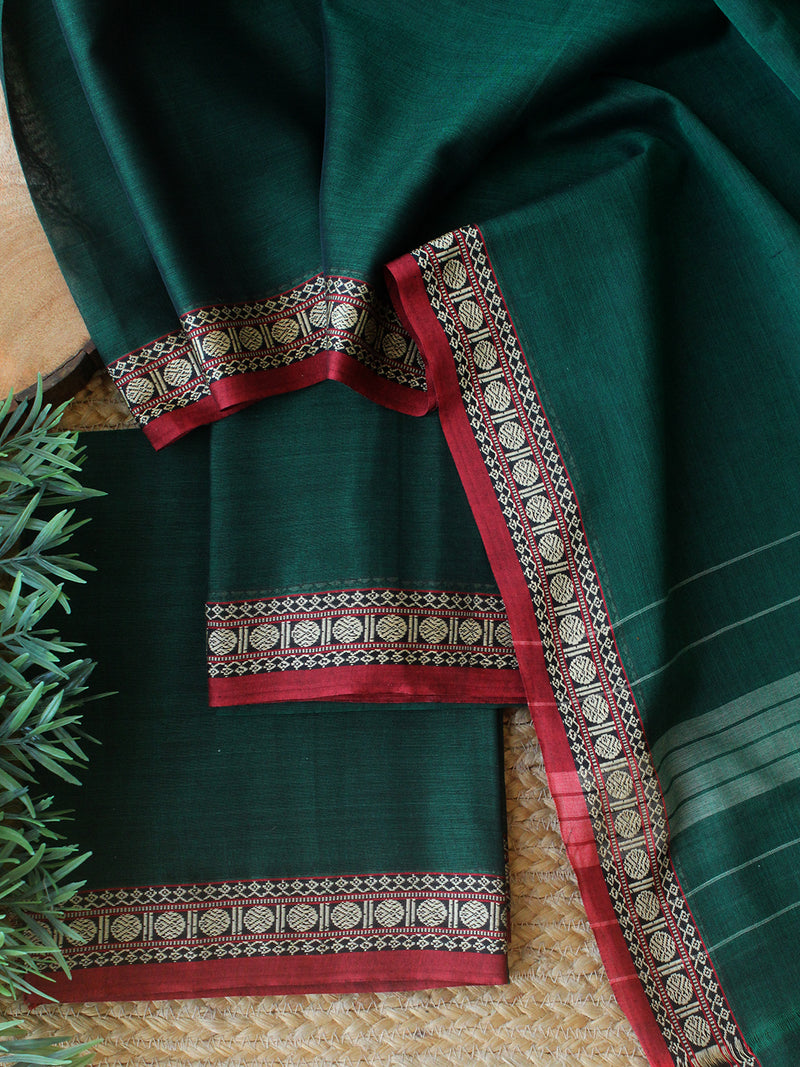 Green Dharwad Cotton Dress Material With Woven Border – Weaves of Tradition
