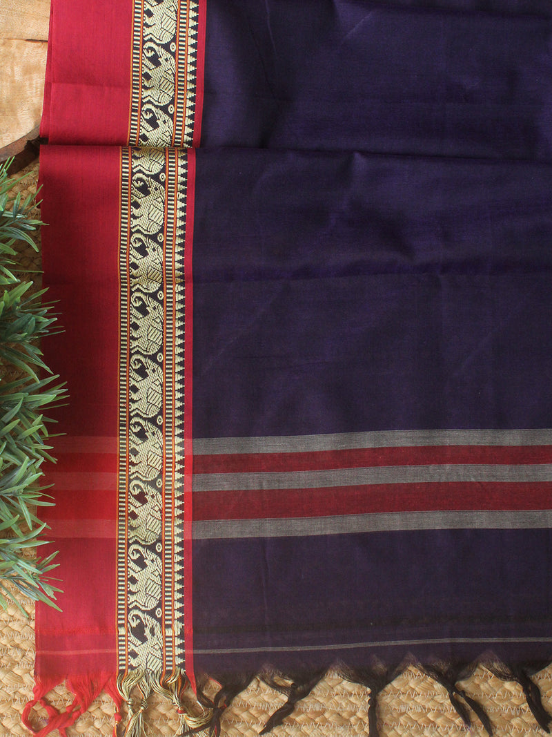 Purple Dharwad Cotton Dress Material With Elephant Borders