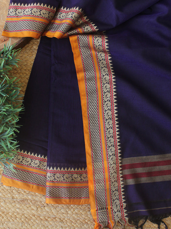Purple Dharwad Cotton Dress Material With Woven Borders