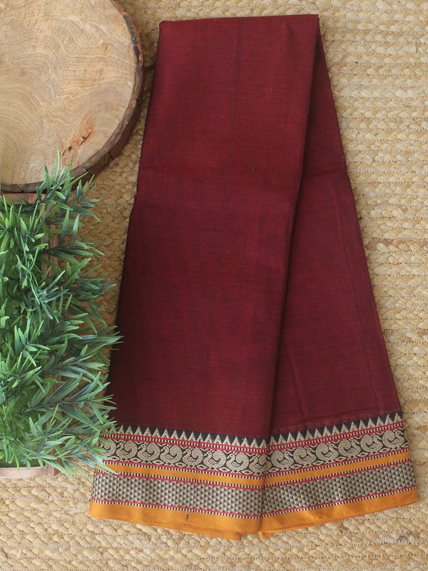 Maroon Dharwad Cotton Dress Material With Woven Borders