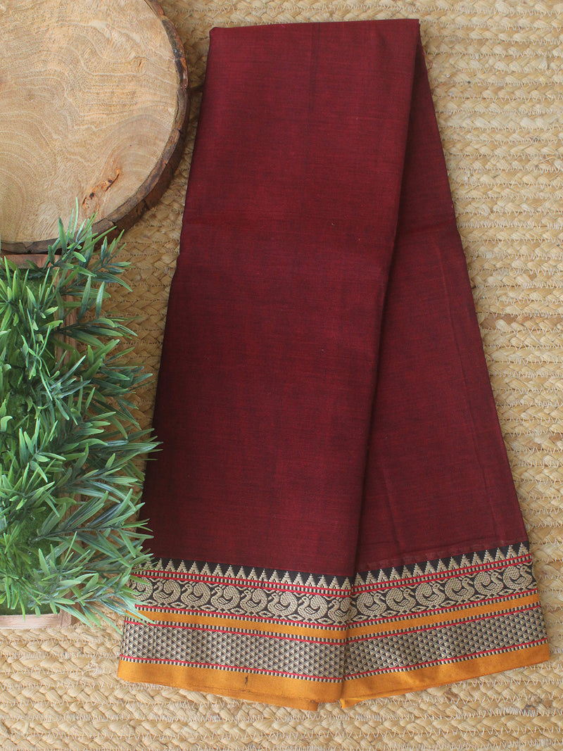 Maroon Dharwad Cotton Dress Material With Woven Borders