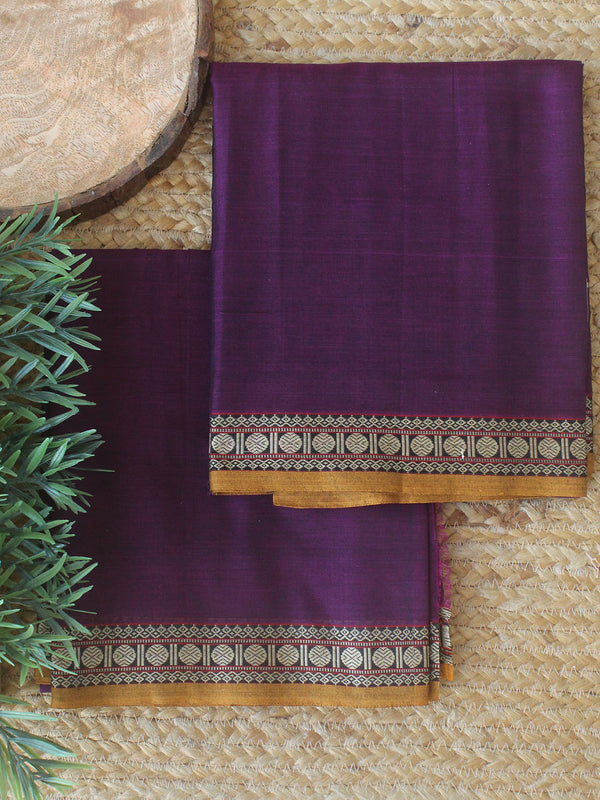 Purple Dharwad Cotton Dress Material With Woven Border