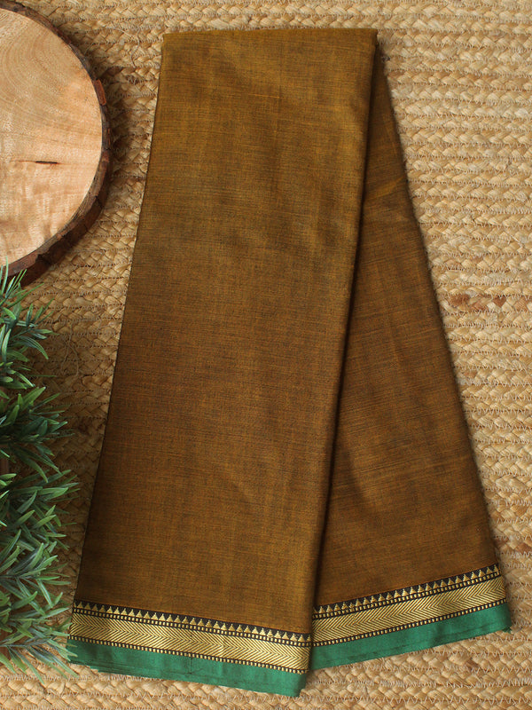 Mustard Brown Dharwad Cotton Dress Material With Woven Borders