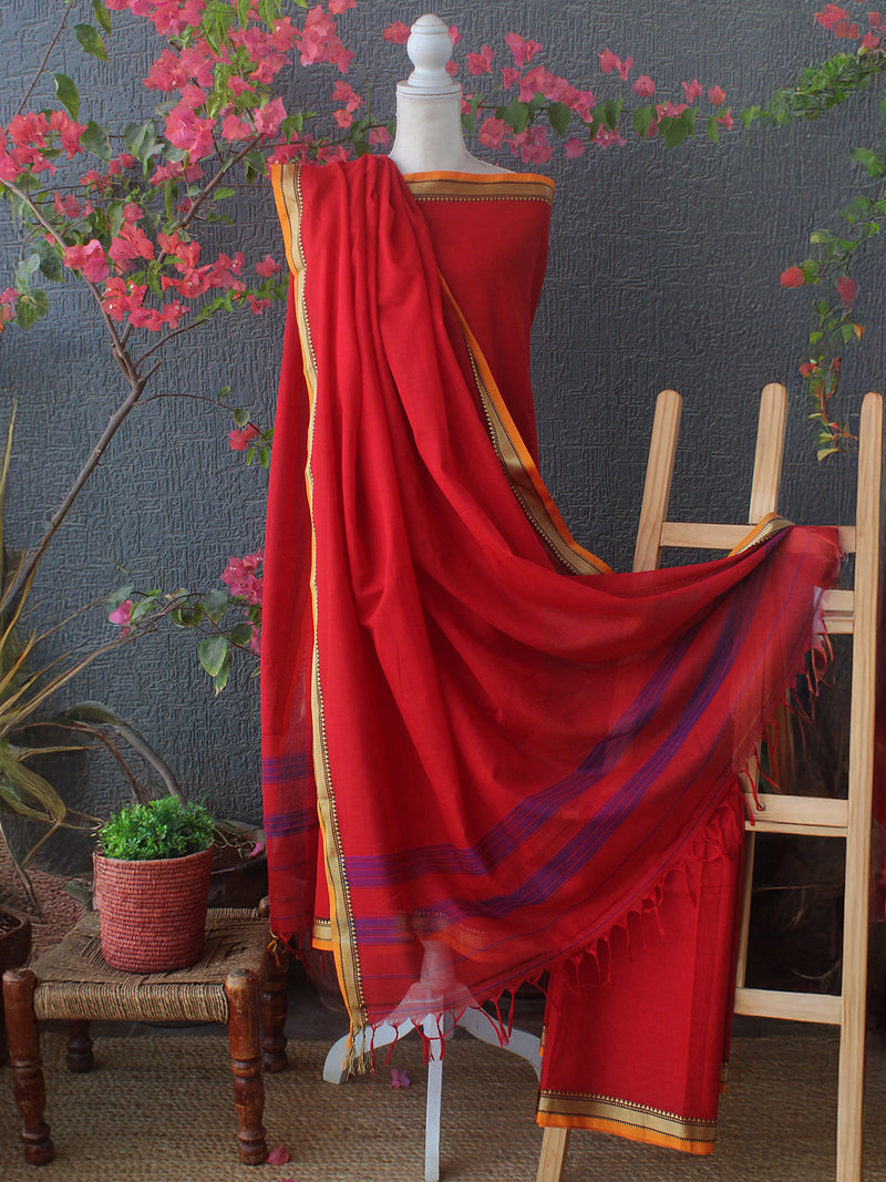 Red Dharwad Cotton Dress Material