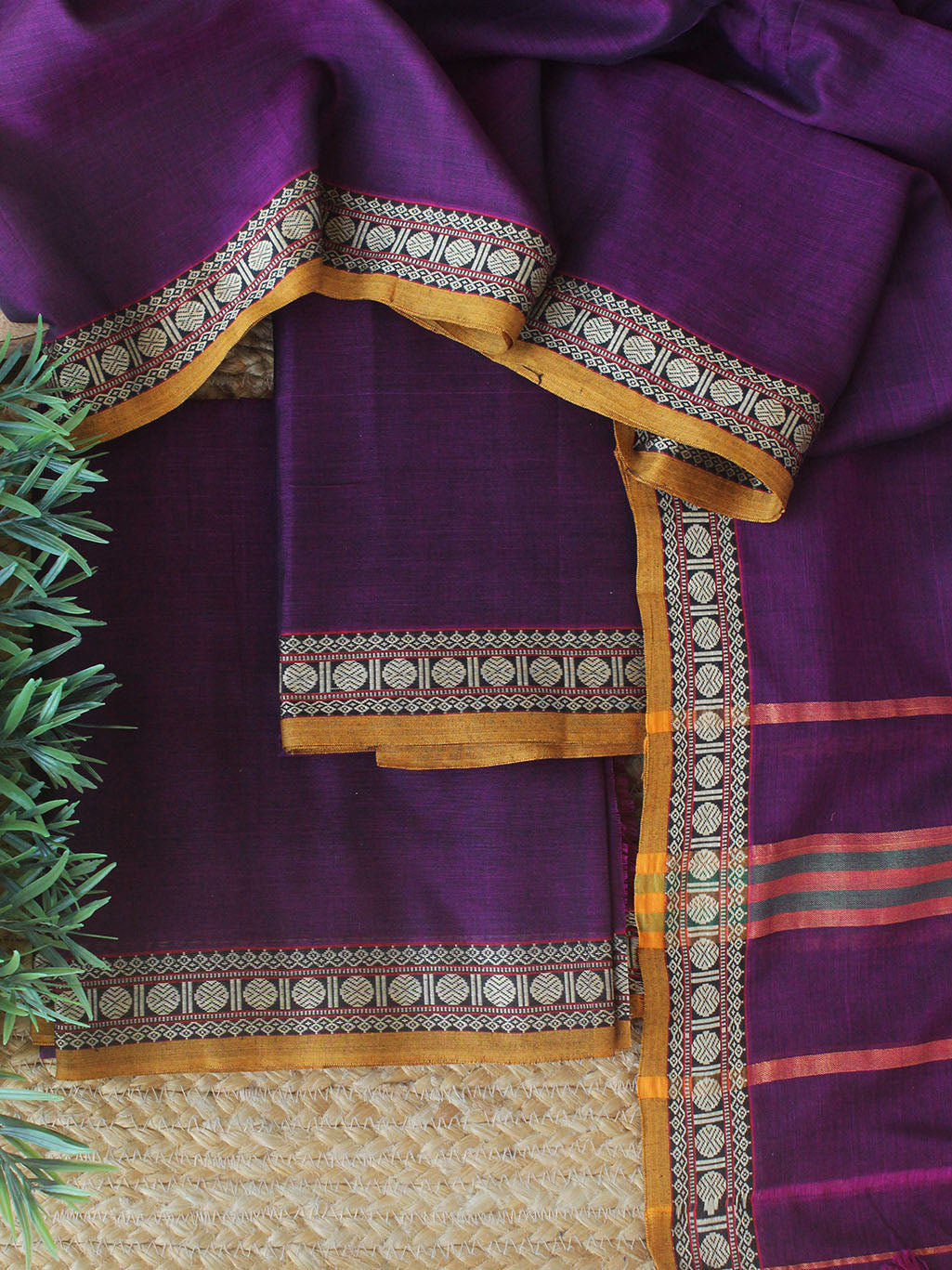 Darwan Color Purple Dharwad Cotton Dress Material With Woven Border – Weaves of ...