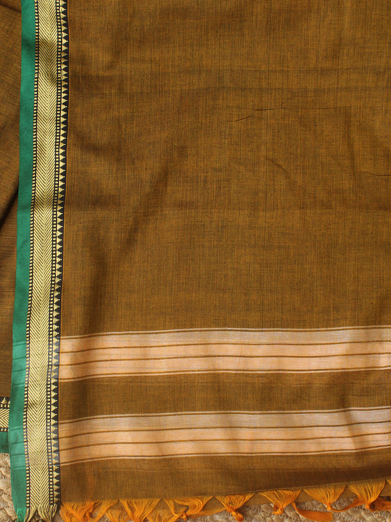 Mustard Brown Dharwad Cotton Dress Material With Woven Borders