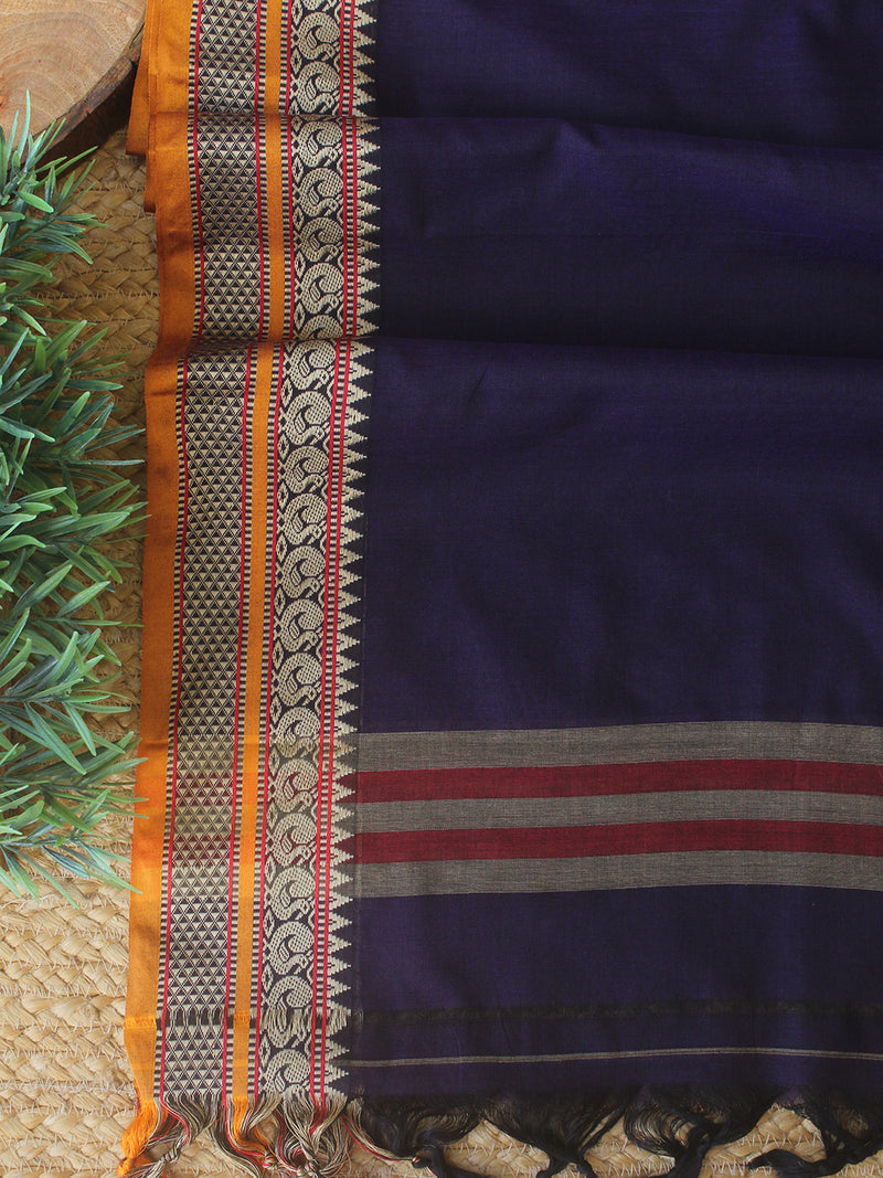 Purple Dharwad Cotton Dress Material With Woven Borders