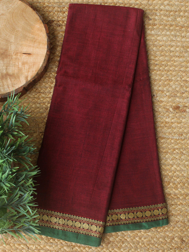 Maroon Dharwad Cotton Dress Material With Woven Borders