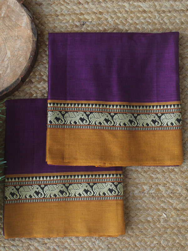 Purple Dharwad Cotton Dress Material With Elephant Borders